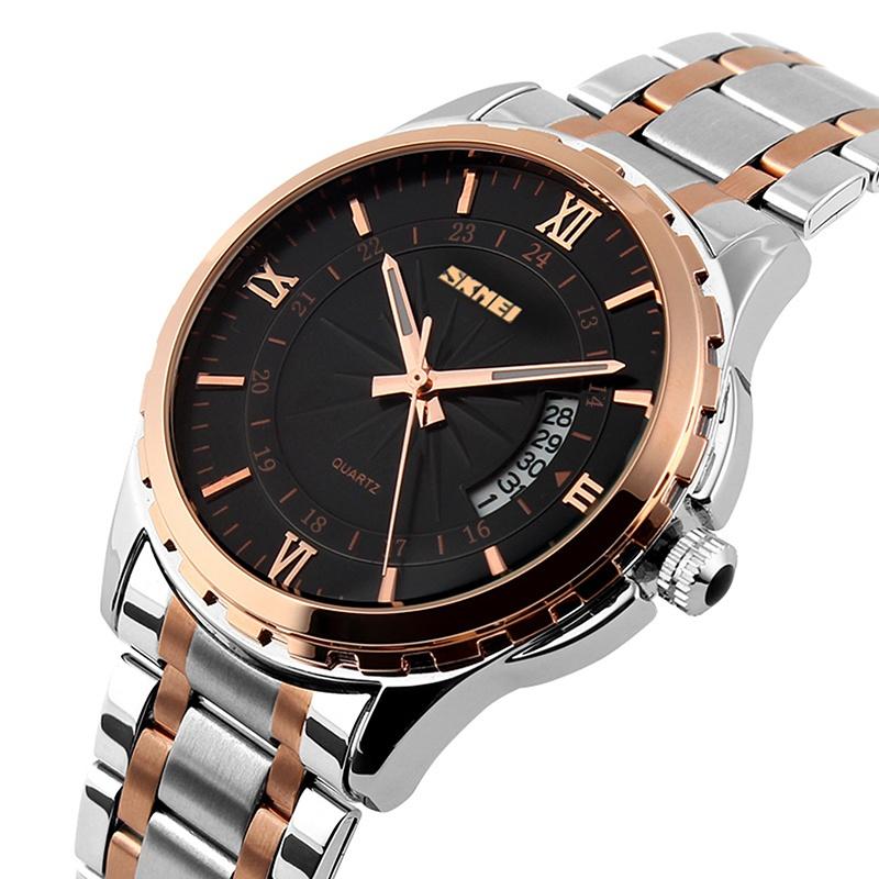 Skmei Luxury Bracelet Watches for Mens 30m Waterproof Analog Display Quartz Calendar Wristwatch Stainless Steel Strap