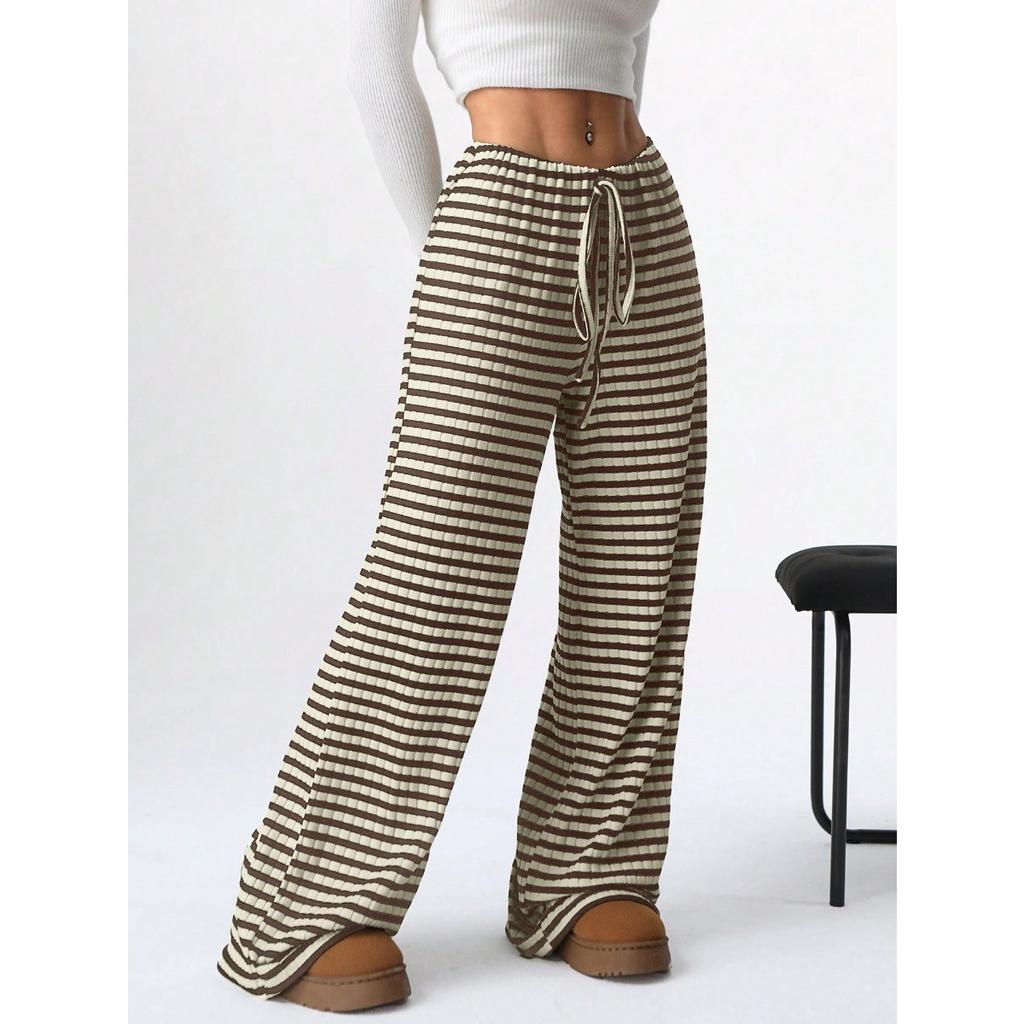 Women's Clothing, New Styles, Casual Pants, Striped, Solid Color, Elastic, Drawstring, Cotton, Straight Leg Pants