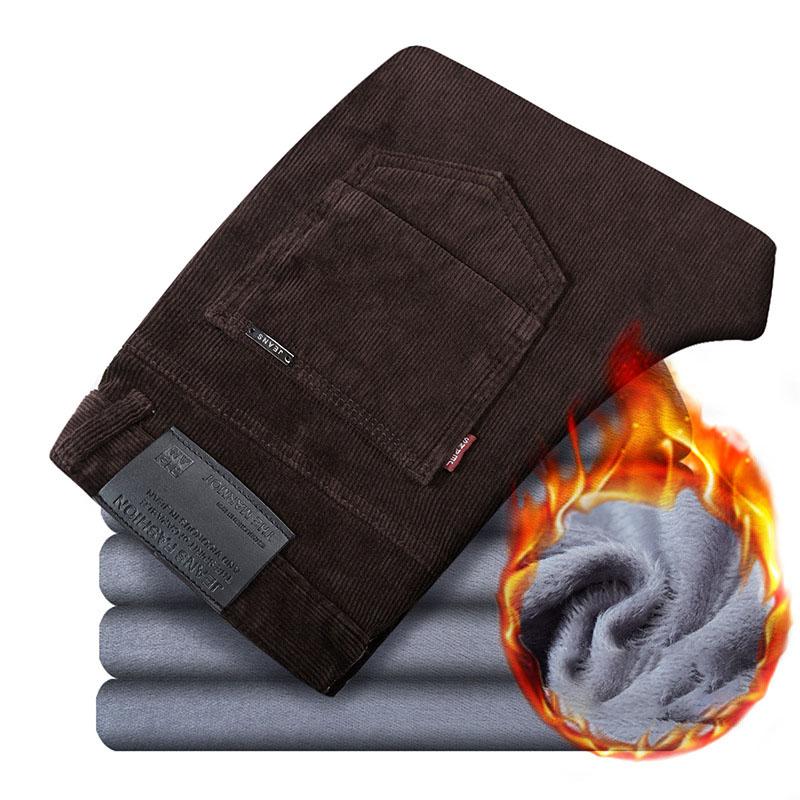 Winter Men's Warm Casual Pants Classic Style Fleece Thickened Corduroy Business Trousers Male Clothing