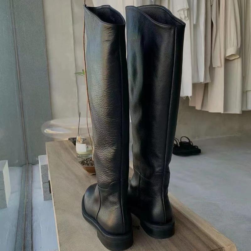 Cowhide version~ Skinny big tube circumference tall knight boots for women thick heel leather knee boots long boots for women