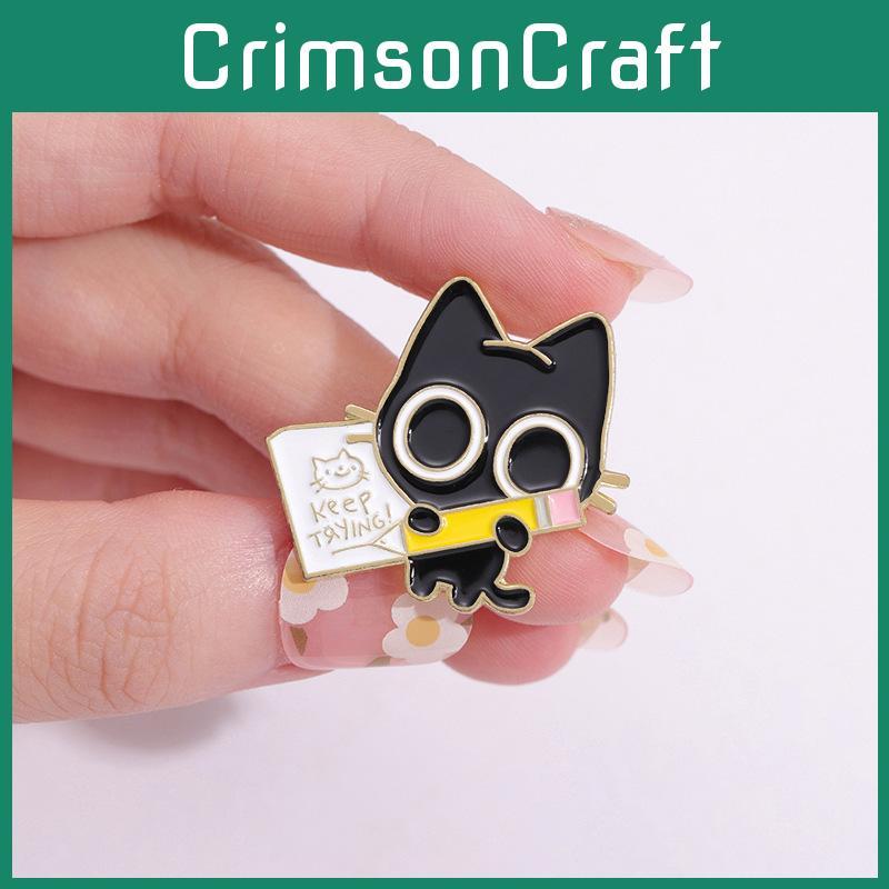 Cute Cartoon Black Cat Enamel Brooch With Pen Design For Stylish Accessory Lovers