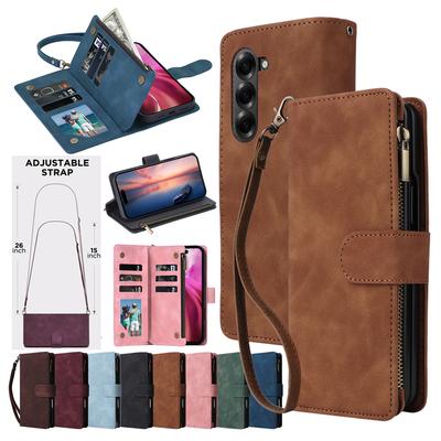 Flip-Ledertasche für Samsung Galaxy Z Fold 6 5 4 3 Fold6 Fold5 Fold4 Fold3 Crossbody-Geldbörsenhülle Handyhülle Lanyard Karten Tasche