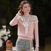 Cardigan lavorato a maglia da donna Bailuyu con pizzo applicato e cintura da annodare