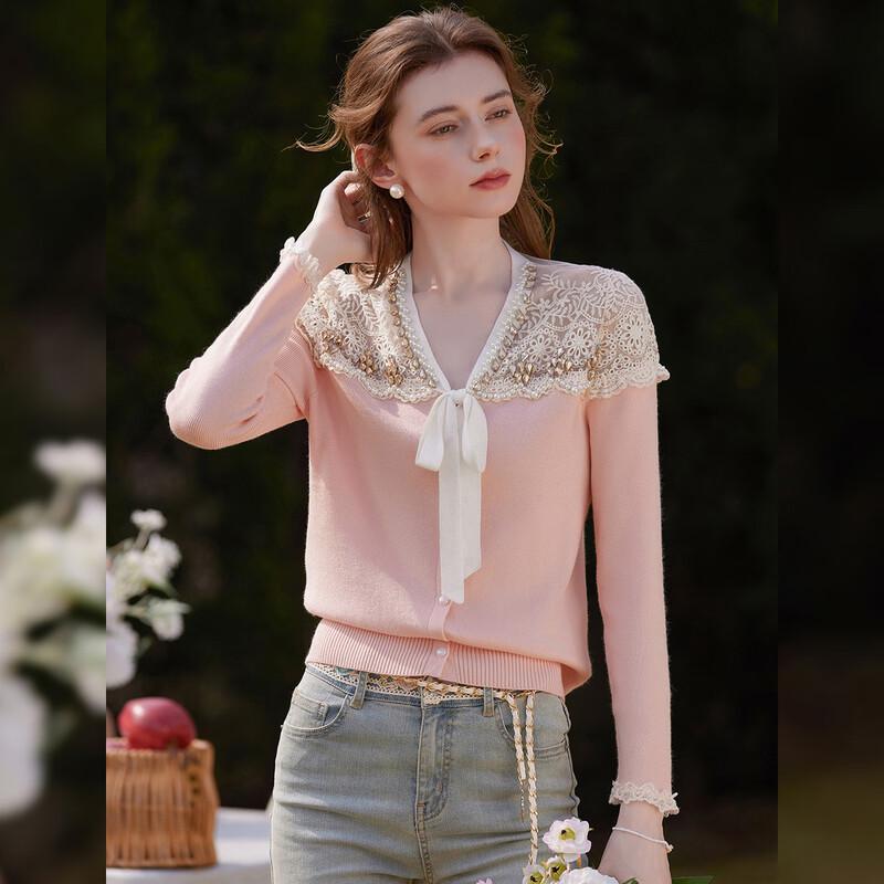 Cardigan lavorato a maglia da donna Bailuyu con pizzo applicato e cintura da annodare