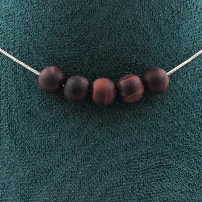 Collier - A Bijoux - Oeil de Tigre Rouge Mat 8mm - Chaine en Acier - Taille Personnalisable - Mixte