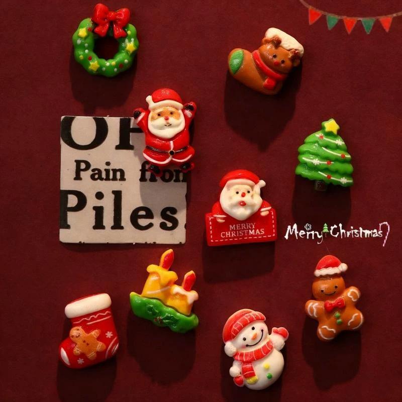 10/20/30/40/50Pcs Santa Claus Snowman Christmas Tree Decoration Children'S Toys For Gift Mixed Resin Christmas Fridge Magnets