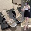 Fashion New Summer Stiletto Sandals Women's Fashion Square Head Open Toe Glitter Thin Strap Set Foot Anti-slip Wear-resistant High Heels
