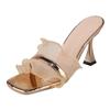 Fashion Fashion Pleated Lace Female Sandals Square Toe High Heeled Pumps Dress Party Shoes Women Summer Slides Shoes 2025 Plus Size34 40