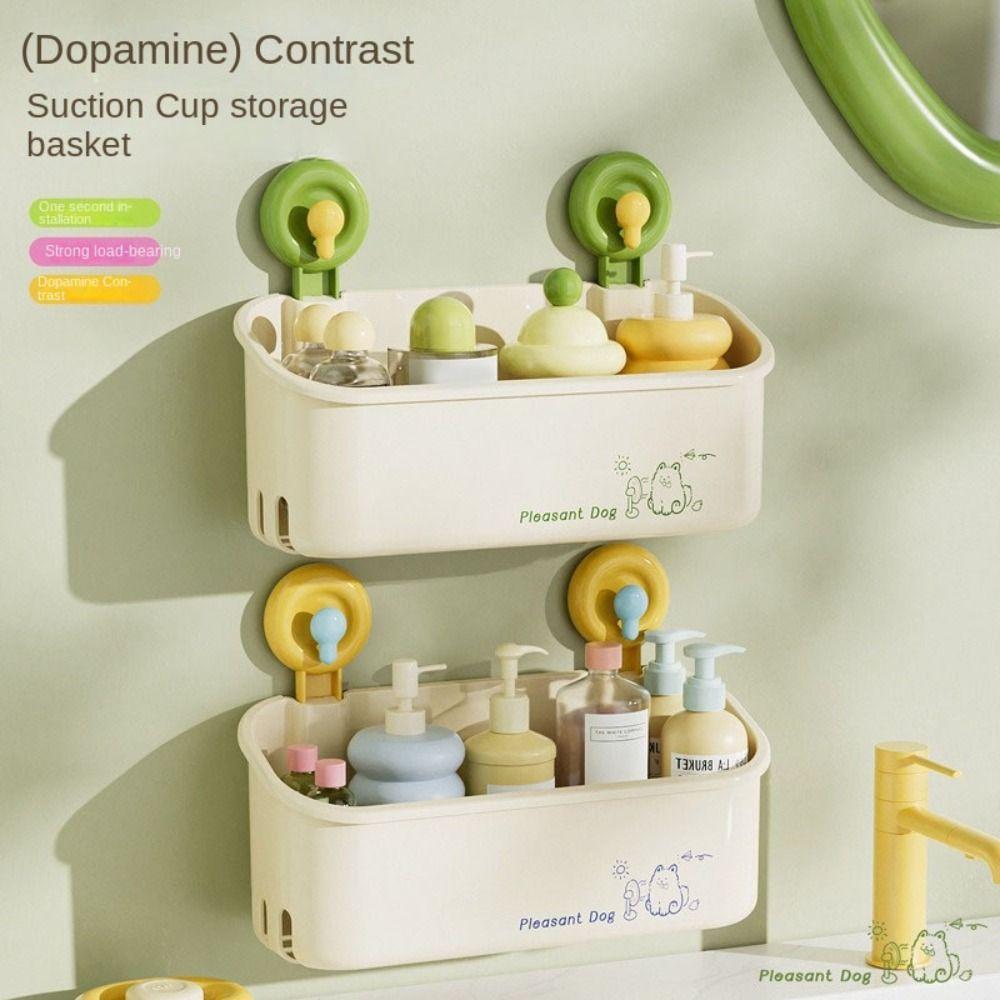 Large Capacity Suction Cup Storage Rack Wall Mounted Shower Storage Holder Kitchen