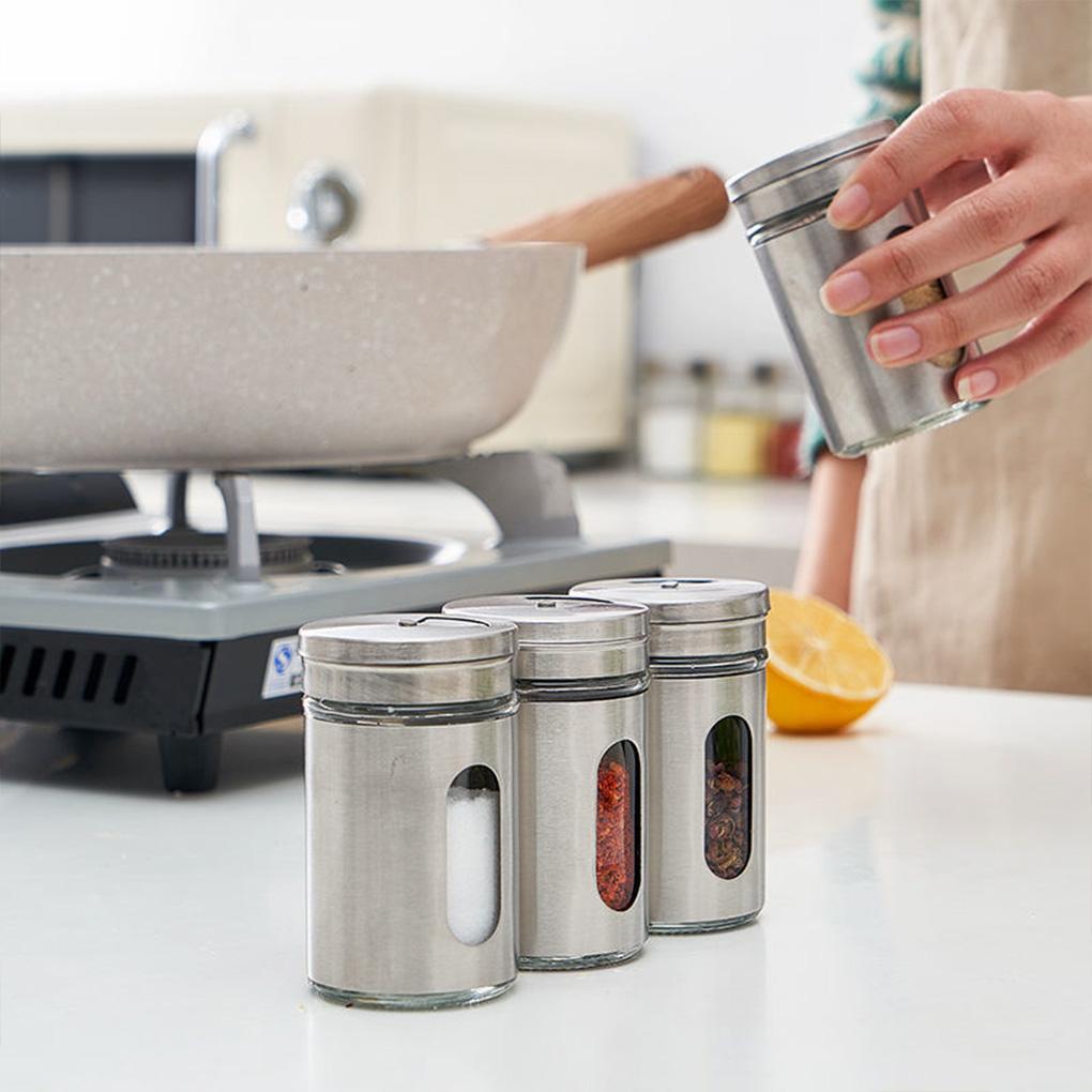 Spice Shaker Stainless Steel Pepper Seasoning Jar Cooking Baking Bottle Condiment Powder Container Toothpick Holder Gadget