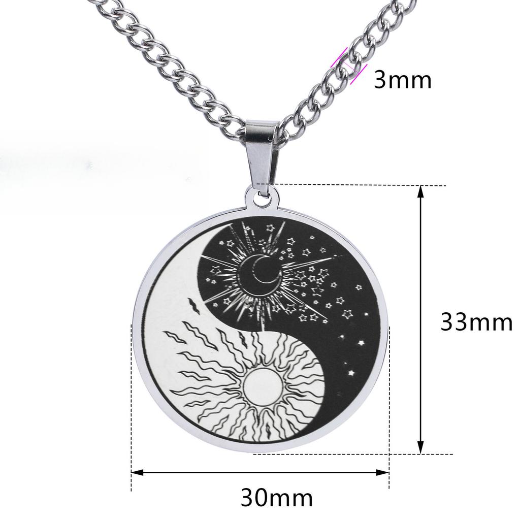 New Stainless Steel Creative Yin Yang Tai Chi Circular Pendant Necklace Retro Religious Mens Titanium Steel Necklace