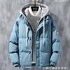 Fake two-piece cotton-padded coat for men's winter new thickened hooded couple velvet cotton-padded jacket trendy bread jacket for men