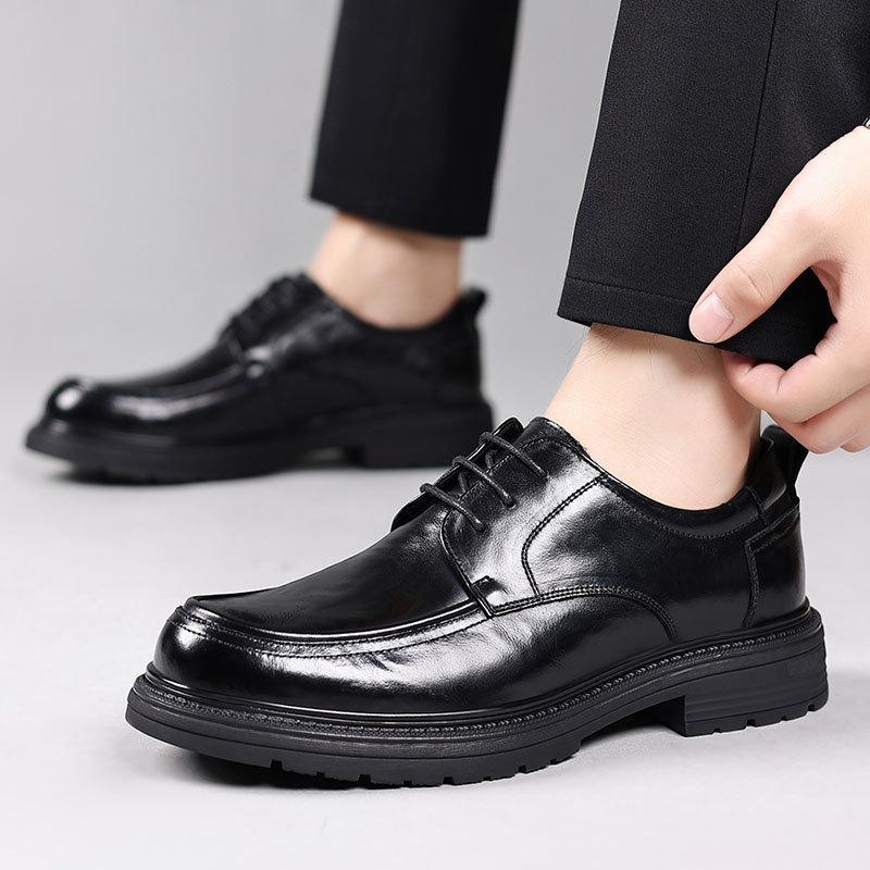 New Men's First-layer Cowhide Casual Leather Shoes Big Head Thick Sole Leather Business Dress Men's Shoes Breathable Single Shoes Men's