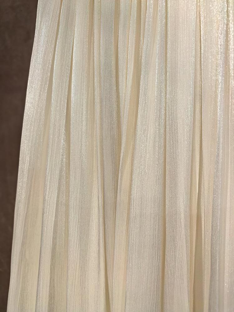 Champagne High Waist Seamless A-Line Gauze Skirt for Women - Versatile Mid-Length for Spring, Summer, and Autumn.