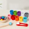 Rainbow Balls In Cups Toddler Montessori Toys Learning Color Sorting and Counting Wooden Cups and Balls Color Match Toy for Kids
