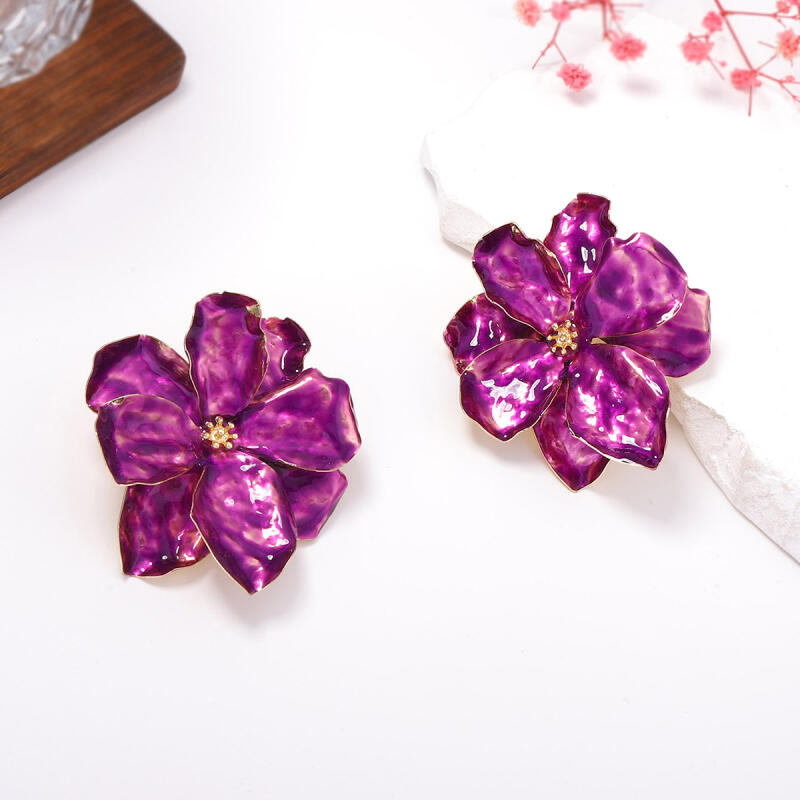 Orecchini a Pendente con Petali Grandi Colorati in Metallo Esagerati per Donne Signora Moda Vintage Orecchini a Bottone con Smalto a Goccia Accessori Gioielli