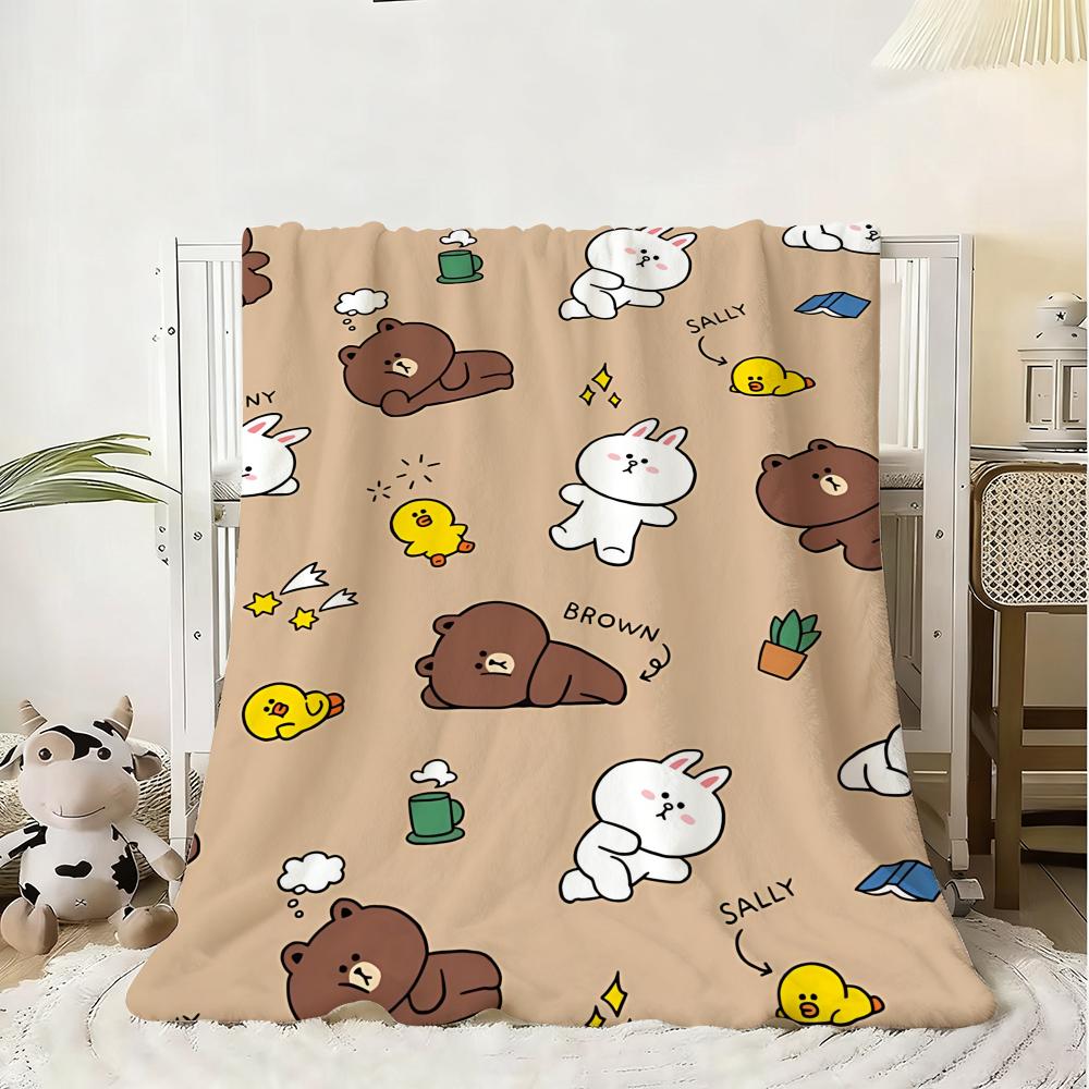 B-Brown Bear and C-Cony Throw Kid-Friendly Flannel Throw Blanket Soft Warm Anti-Static Washable All Season 75X95CM