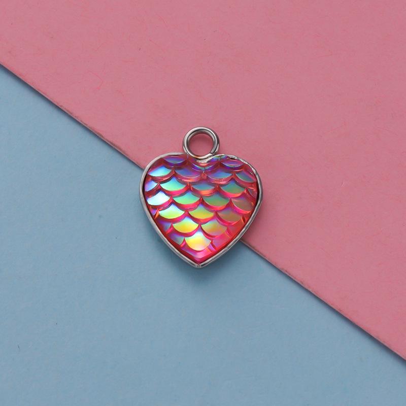 Stainless Steel Heart-Shaped Fish Scale Pendant - Ocean Series DIY Jewelry