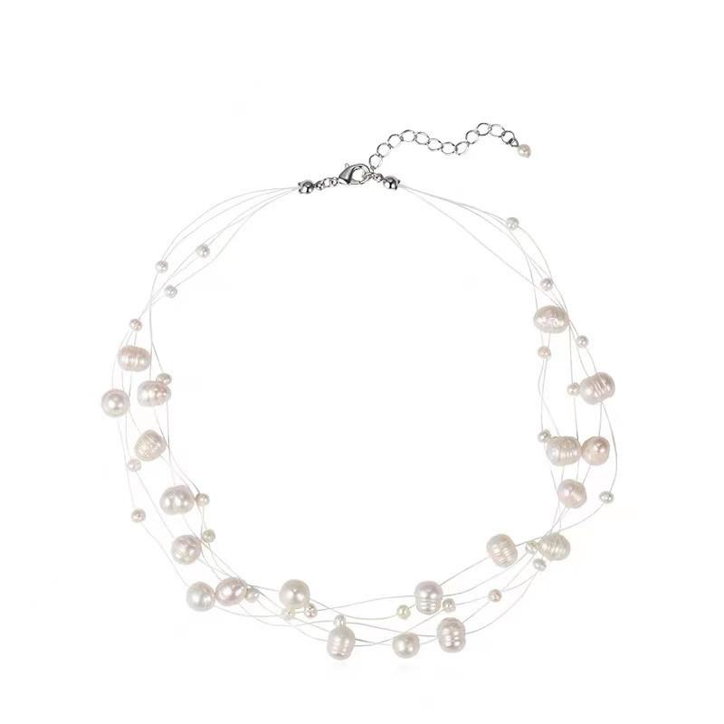 Natural Pearl Necklace for Women Handmade Beaded Multi-layer Clavicle Short Chain Delicate Light Luxury Bridal Party Accessories