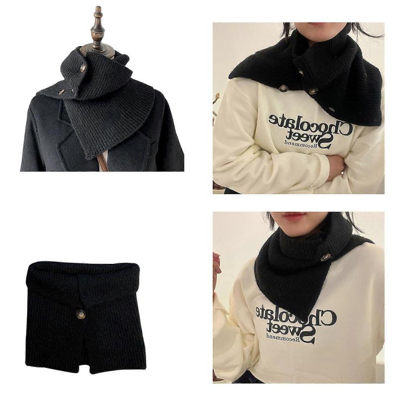 Warm Autumn and Winter Scarf, Unisex Solid Color Winter Neck Warm Knitting Button Scarf Split Neck Cover Scarf  Burgundy