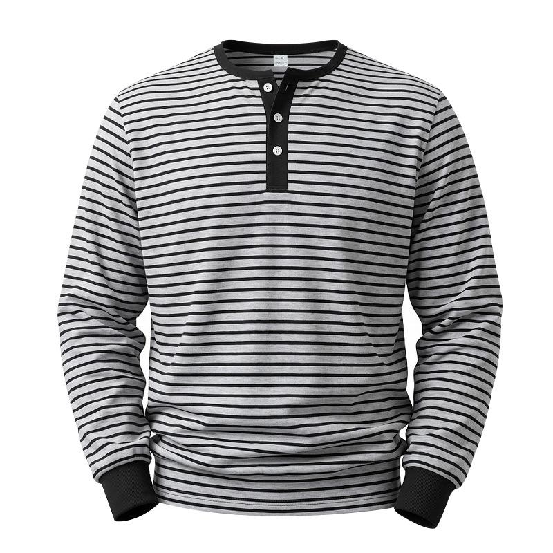Men S Vintage Striped Long Sleeve Henley Shirt Casual Trendy