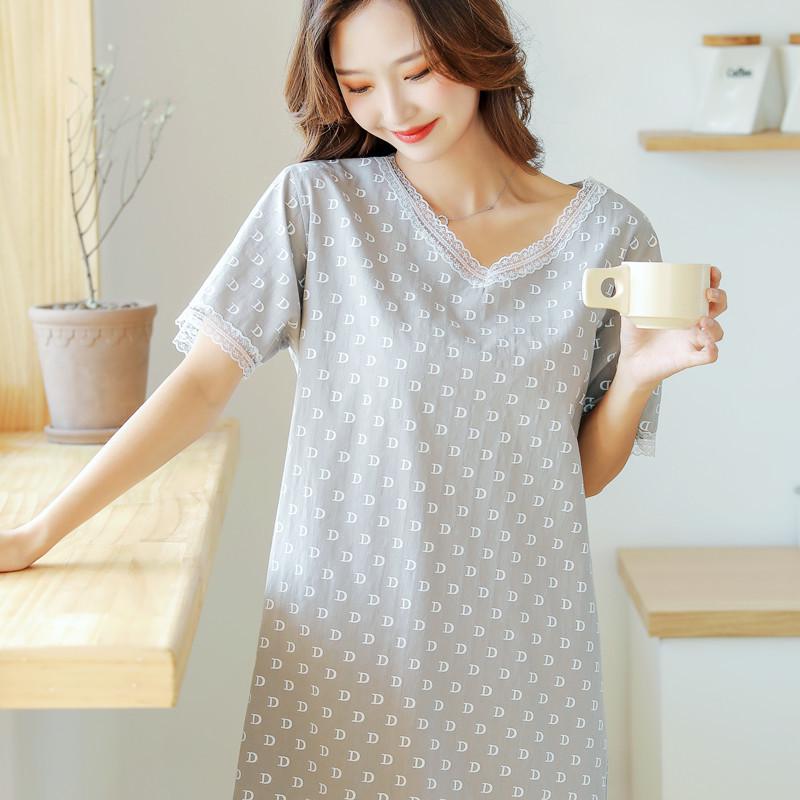 

Women s Pure Cotton Short-Sleeve Knee-Length Summer Nightgown/Pajama Dress XL