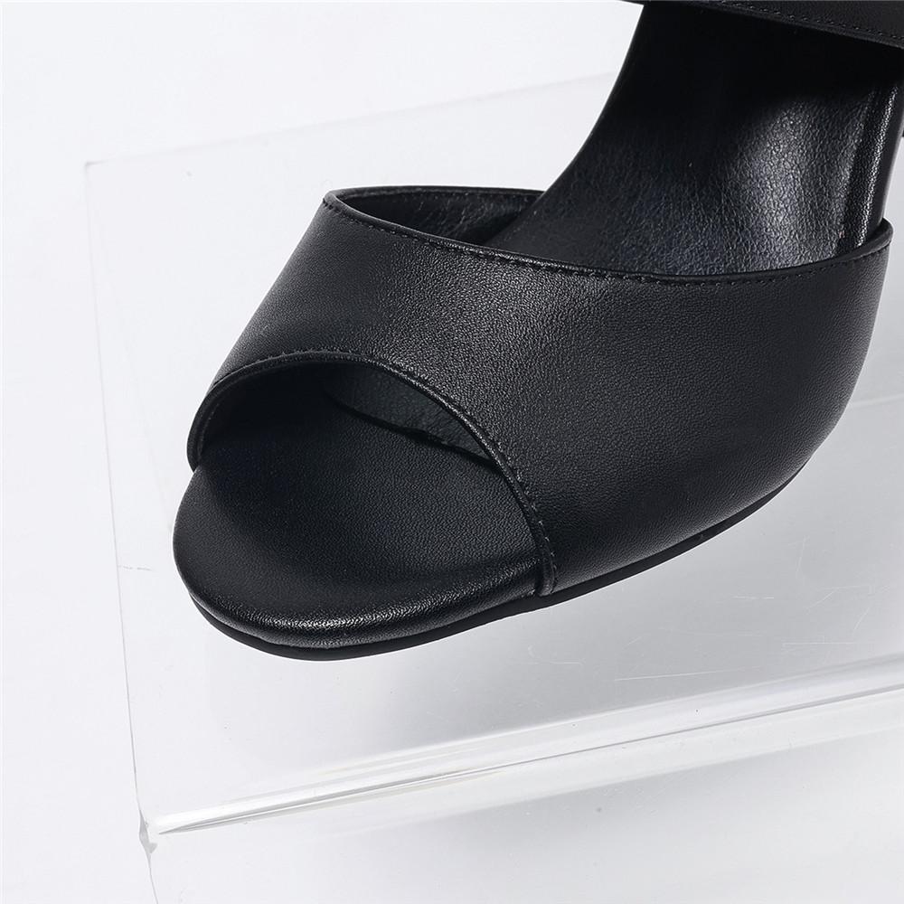 Fashion Ankle Strap PU Leather Stiletto Heel Women Sandal 2025 Summer High Heels Wedding Party Sexy Shoes Fashion Zip Solid Pumps Black