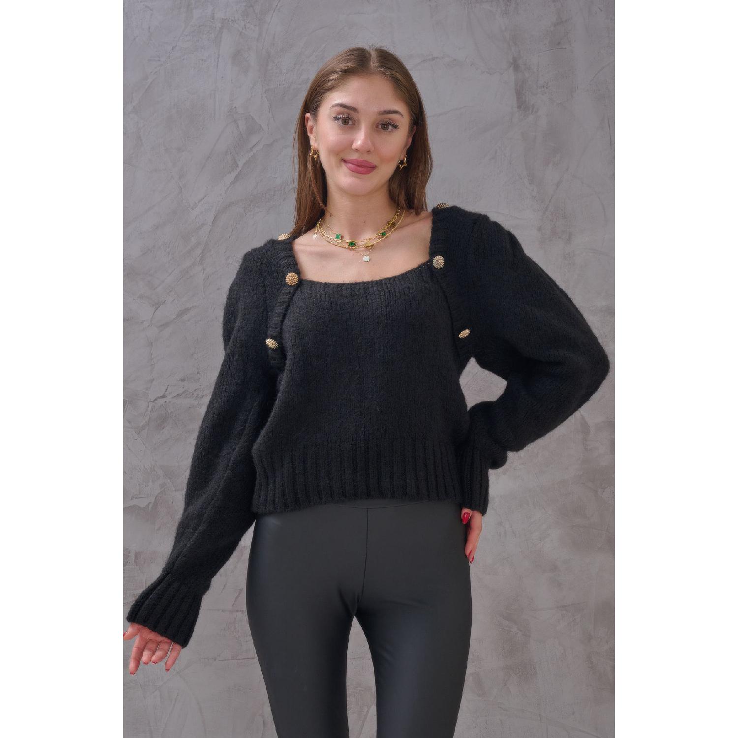 

Women s Square Collar Gold Button Knitwear S чёрный