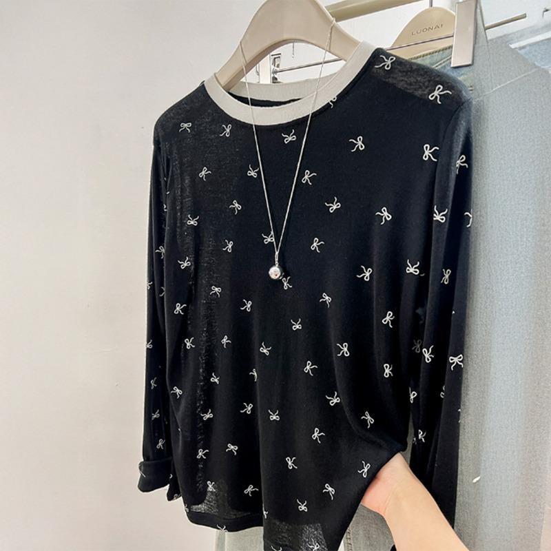 Women's Simple Fashion Casual Style Printed Long-sleeved Bottoming Shirt Thin Versatile T-shirt
