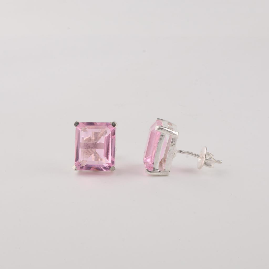 Rare Morganite Gemstone 925 Sterling Silver Jewelry Handmade Designer Stud Earrings 0.4" For Wedding Gift EE-179-6