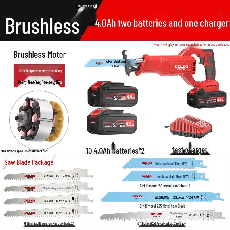 Delixi Cordless Brushless Reciprocating Saw with Lithium Battery for Outdoor Use
