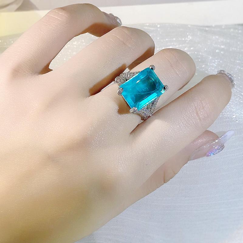 NEW Classic Women  sterling silver ring with paraiba gemstones female fine Jewelry Gift Wedding Engagement Accessories