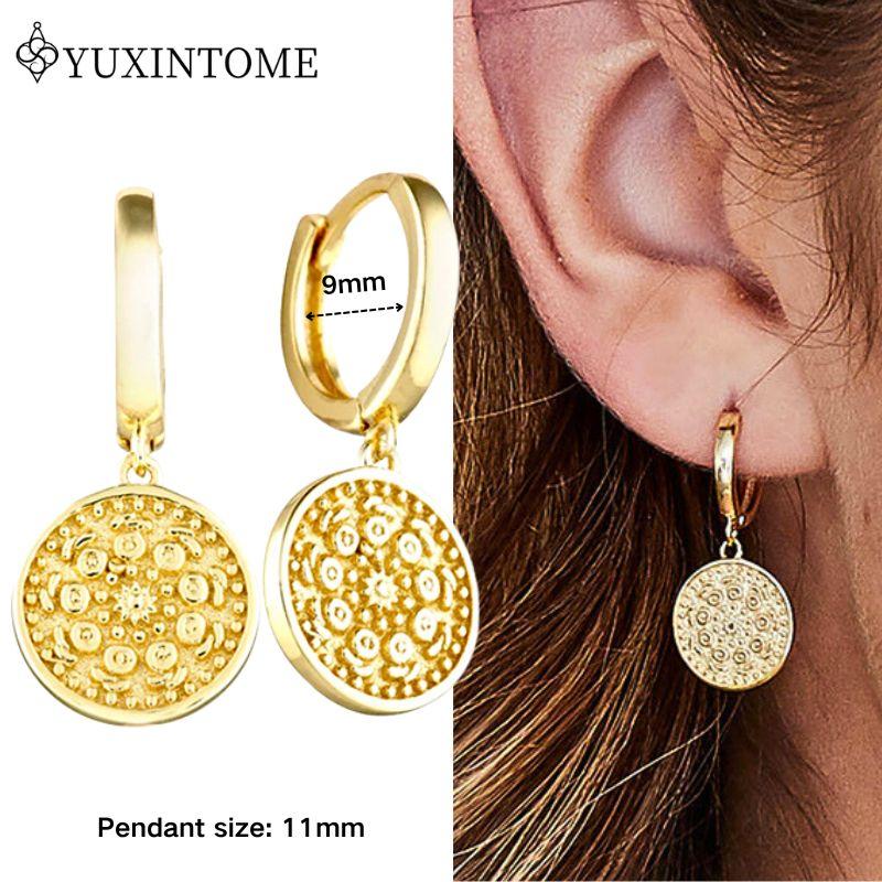 YUXINTOME 925 Silver Ear Needle Zircon Hoop gold Earrings For Women Square Plate Pendant Cutout Heart Earrings Fashion Jewelry