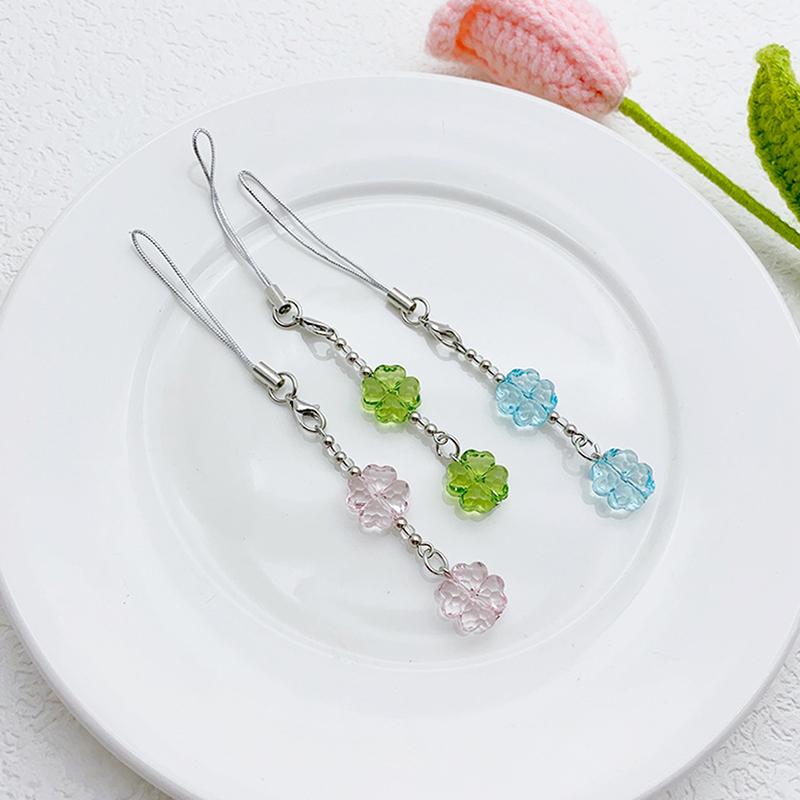 Y2K Lucky Grass Phone Charms For Women Girls Cute Four-Leaf Clover Beaded Keychain Bag Pendant Decoration Gifts