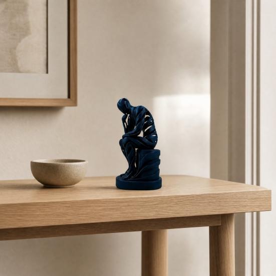 Abstract Thinker Ornament 3D Printed Matte White Sculpture Living Room Sculpture for Desktop