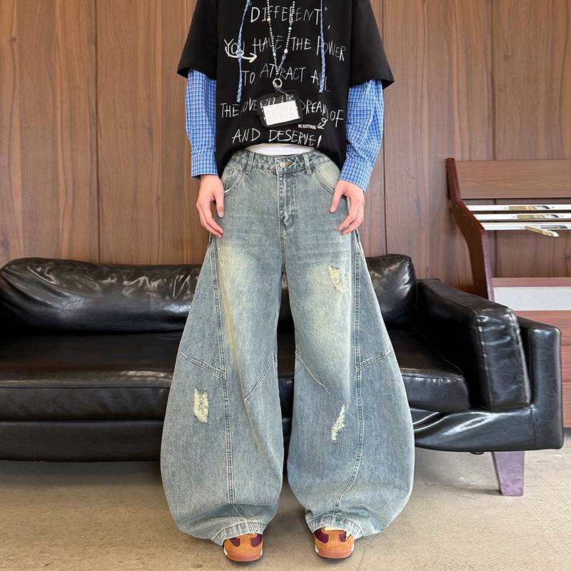 

JYL Women s Wide-Leg Jeans Cross-Border Vintage Blue Washed Loose Floor-Length Denim S середній фіолетовий колір