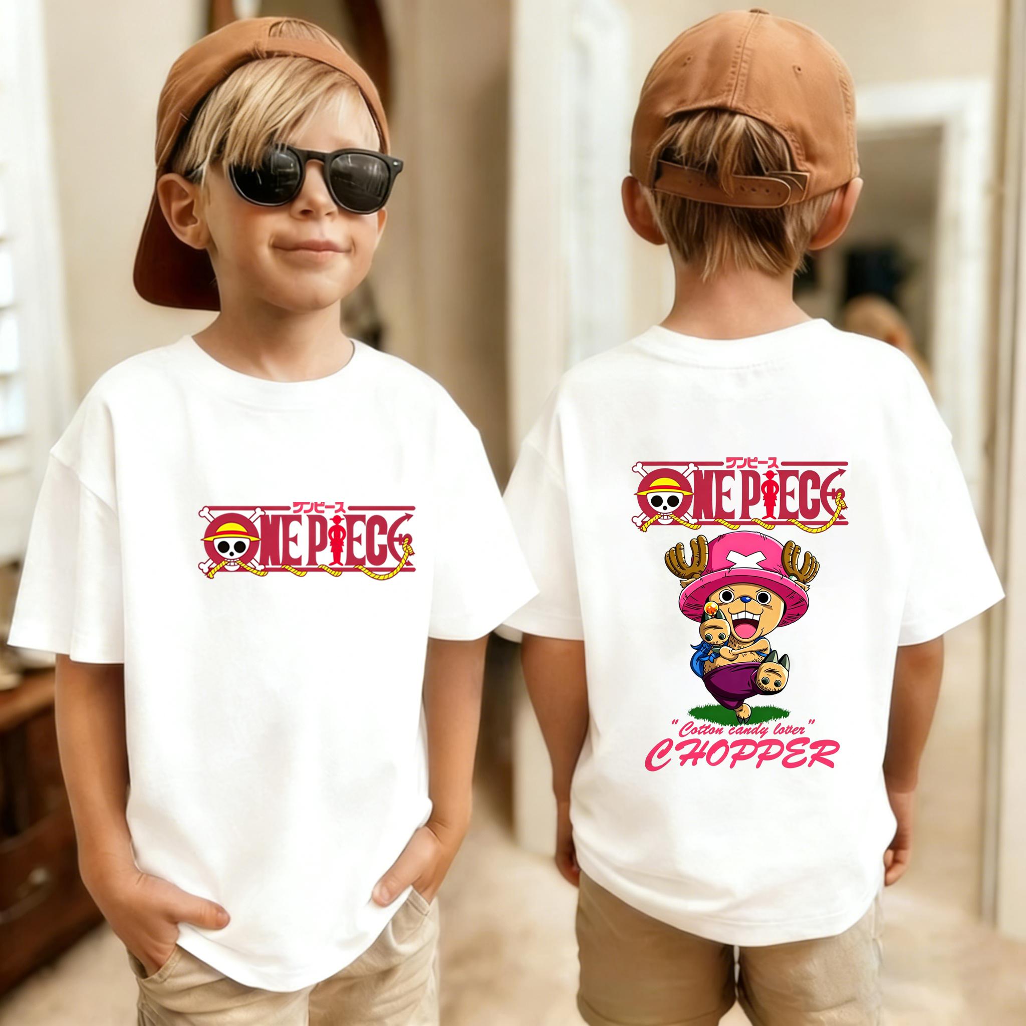 One Piece Luffy Kids Pure Cotton TShirt Boys Summer Casual ShortSleeve Anime Print Pure Cotton Crew Neck Top Cartoon Pullover 100