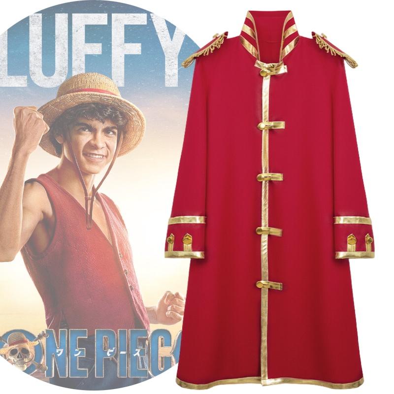 Luffy Piece One Reallife Movie Cosplay Costume Red Cape Halloween Role Playing