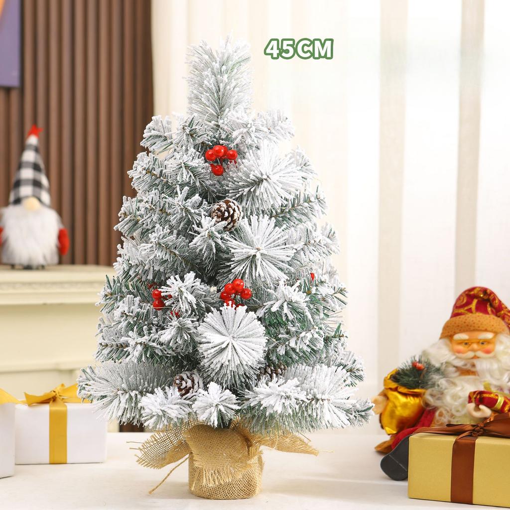 Snow Flocked Mini Tabletop Christmas Tree 45/60CM, Pine Needle PVC Mixed Xmas Tree with Pine Cones & Berries