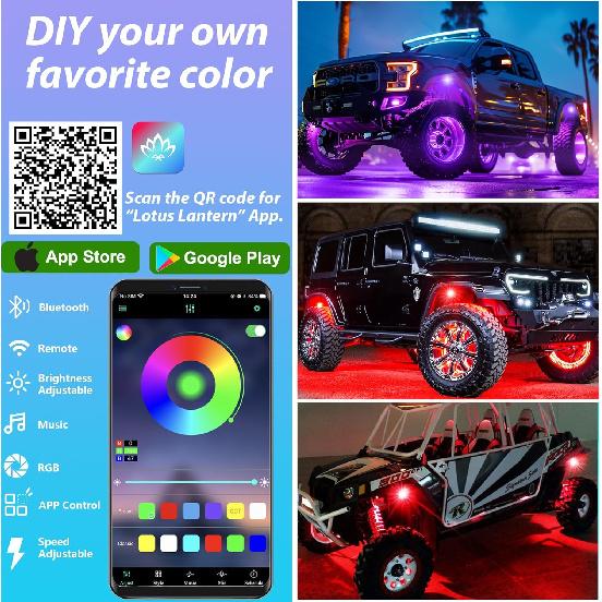 4 Pods RGB LED Rock Lights, Underglow Multicolor Neon Light Kit, Wheel Well Light With APP Control & Music Mode, Under Glow Lights For