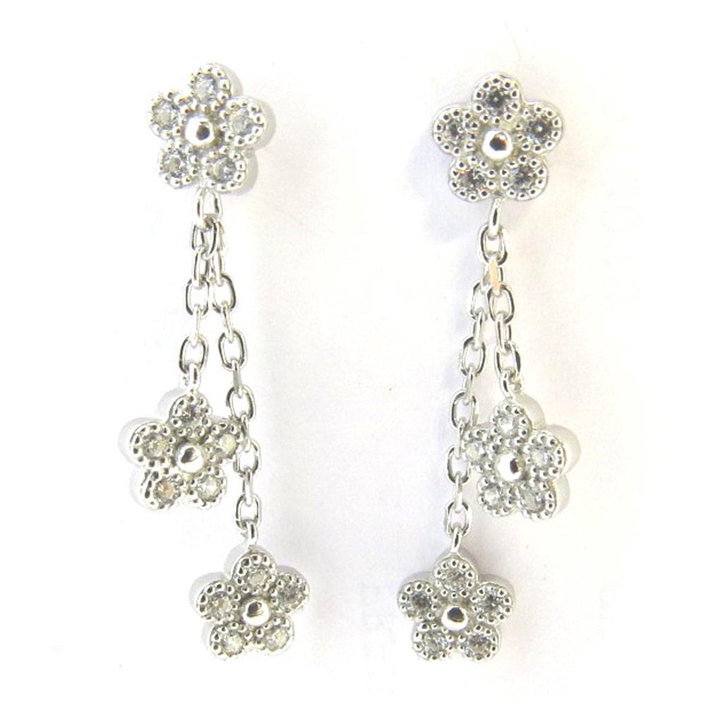 Les Trésors De Lily [N3044] - Boucles Argent 'Flora' blanc (rhodié) - 26x5 mm
