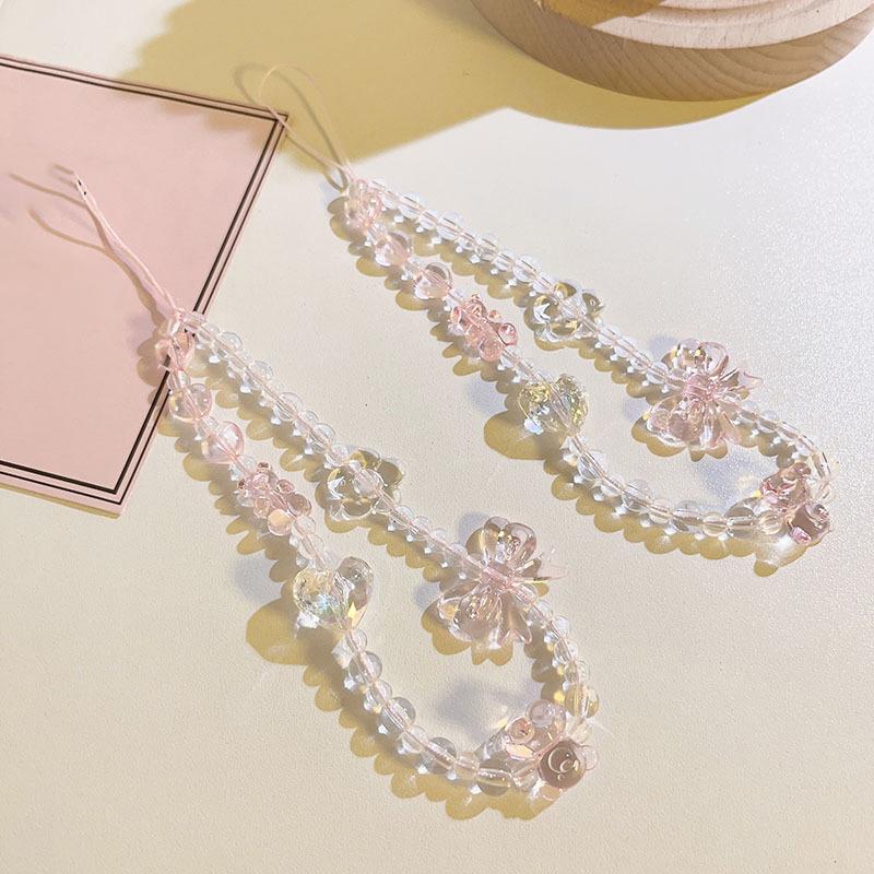 Koreański Różowy Miś Motyl Kwiat Pasek do Telefonu Urok Łańcuszek Węzeł Smycz do Telefonu Brelok Kobieta Dziewczyna Torba Zawieszka do Aparatu Do Etui