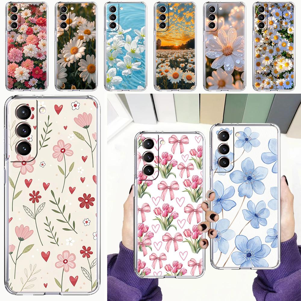 Phone Case For Samsung Galaxy S26 S25 S24 S23 S22 Ultra S20 S21 FE 5G Plus Soft Clear Cover Soft Pale Little Flower