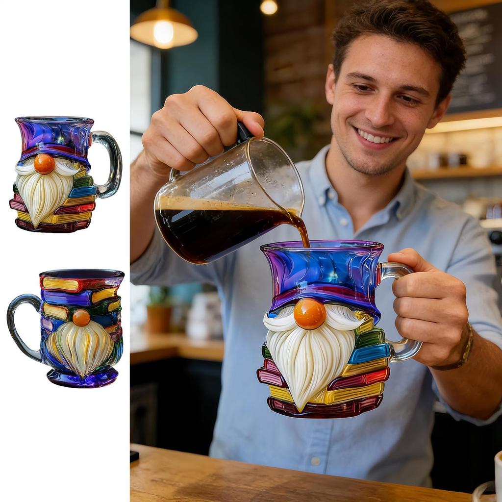 Coffee Cup 3D Gnome Book Hand-painted Ceramic Drinking Mug Fun Tea Cup for Family Friends Beverages Birthdays Home Indoor Travel