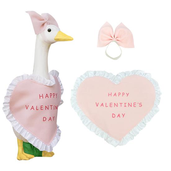 1 Set Valentinstag Veranda Gans Outfit Rosa Herz Rüschenkleid und Schleife 23 Zoll Ganskostüm für Hof Rasen Veranda Hochzeitsfeier Dekoration