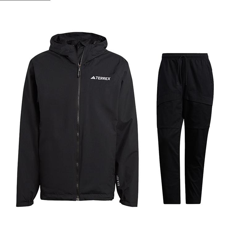 

Adidas Футболка с капюшоном и длинными рукавами Terrex Logo, дышащие длинные брюки на шнурке, повседневный спортивный комплект для мужчин, черный IP1435+H39250 S