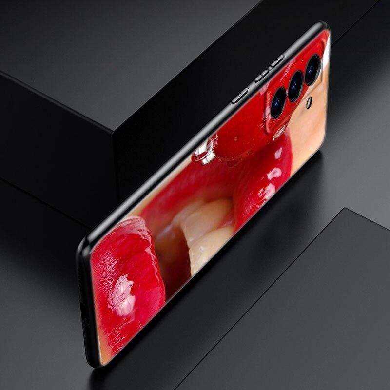 Beauty Red Lips Phone Case For Samsung Galaxy S20 S21 FE S22 Ultra S10 Lite S10E S9 S8 Plus S7 Edge Soft TPU Black Cover