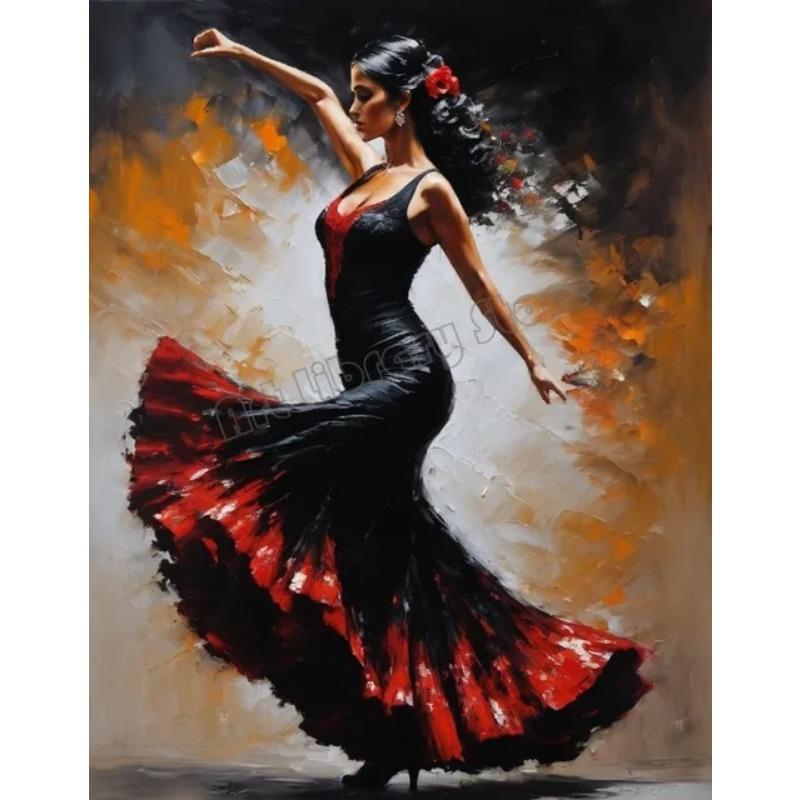 Graffiti Flamenco Dancer In Red Dress  Sexy Dancing Girl Poster Canvas Painting Wall Art for Home Bar Interior Decor Perfect Gif
