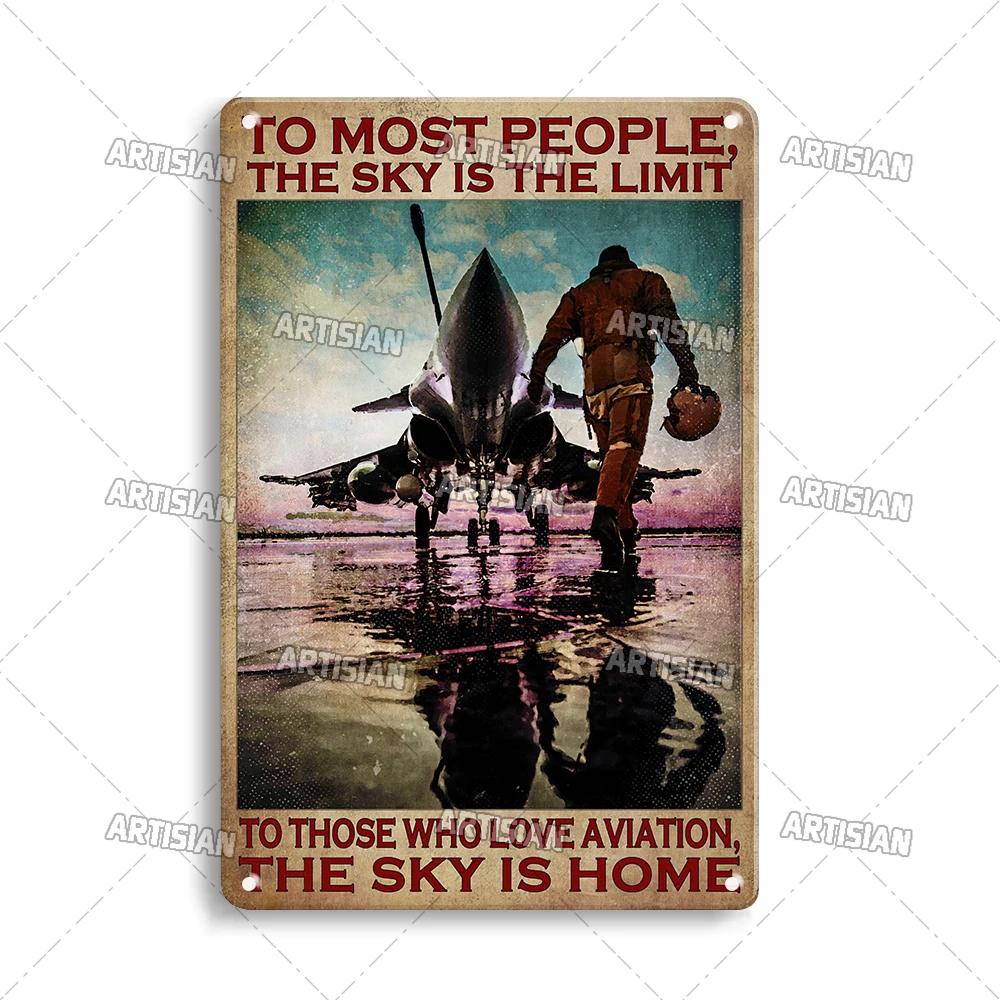 ARTISIAN Male Pilot And Airplane Decorative Plate Vintage Metal Poster Man Cave Home Wall Decor Sign Retro Wall Metal Tin Sign