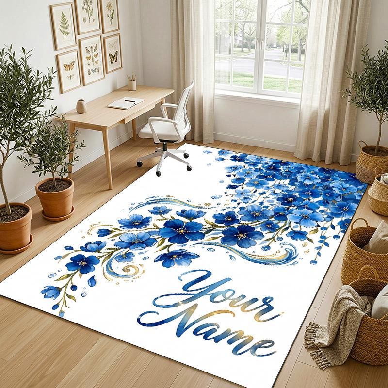 Alfombra de Terciopelo de Cristal con Temática de Jardín Floral Alfombrilla Suave Personalizada con Nombre y Texto Decoración del Hogar